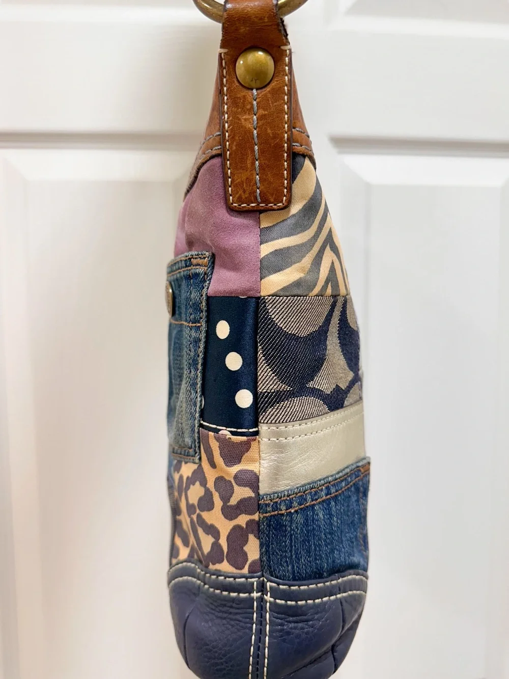 Coach Patchwork Shoulder Bag Leather Trim Y2K